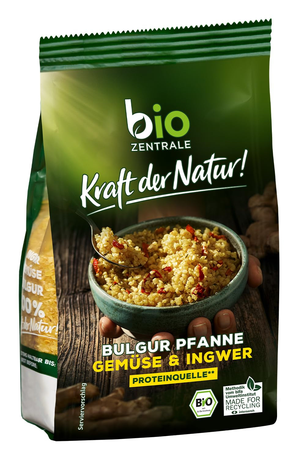 Biozentrale Boulgour en barquette avec légumes et gingembre | 200 g parfait pour un repas rapide à emporter | source de protéines végétaliennes | facile à préparer