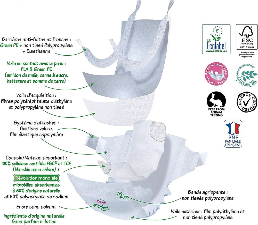 Love & Green, Couches pour bébés, hypoallergéniques, taille 6 (34 unités) Mère et Enfant Naty Shop