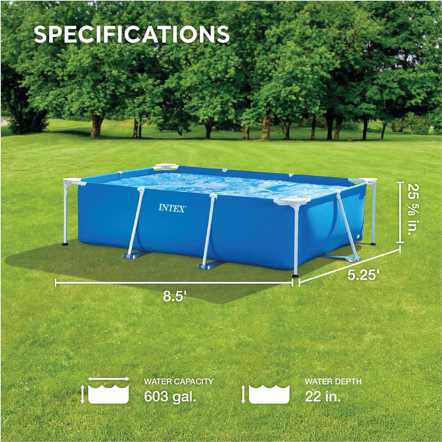 Intex 28271NP - Piscine hors sol rectangulaire avec cadre, 2282 L, acier et PVC, bleue, 260x160x65 cm