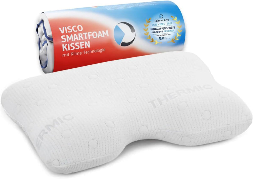 Pernă pentru dormit lateral GIANFAR | Pernă ortopedică pentru susținerea gâtului | Spumă de memorie ultra proaspătă împotriva durerilor de gât și migrenelor | Husă termoregulatoare | Pernă pentru dormit lateral cu coloană cervicală 55X40X12/10 cm Perne ortopedice cervicale Naty Shop Alb Thermic Bezug