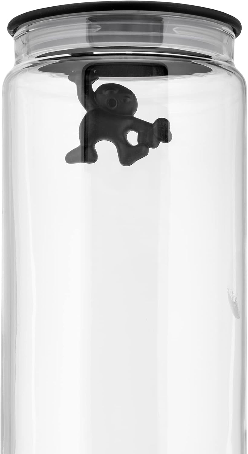 Alessi Pot de cuisine en verre "Gianni" avec couvercle scellé, résine thermoplastique, noir, 27,5 x 13,5 x 28 cm Boîtes de conservation alimentaire Naty Shop