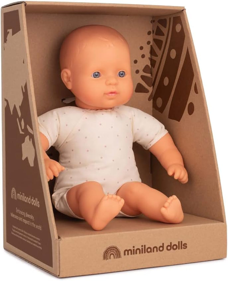 Miniland Dolls: poupée européenne Babypuppe, 32 cm, avec corps souple, dans une boîte cadeau