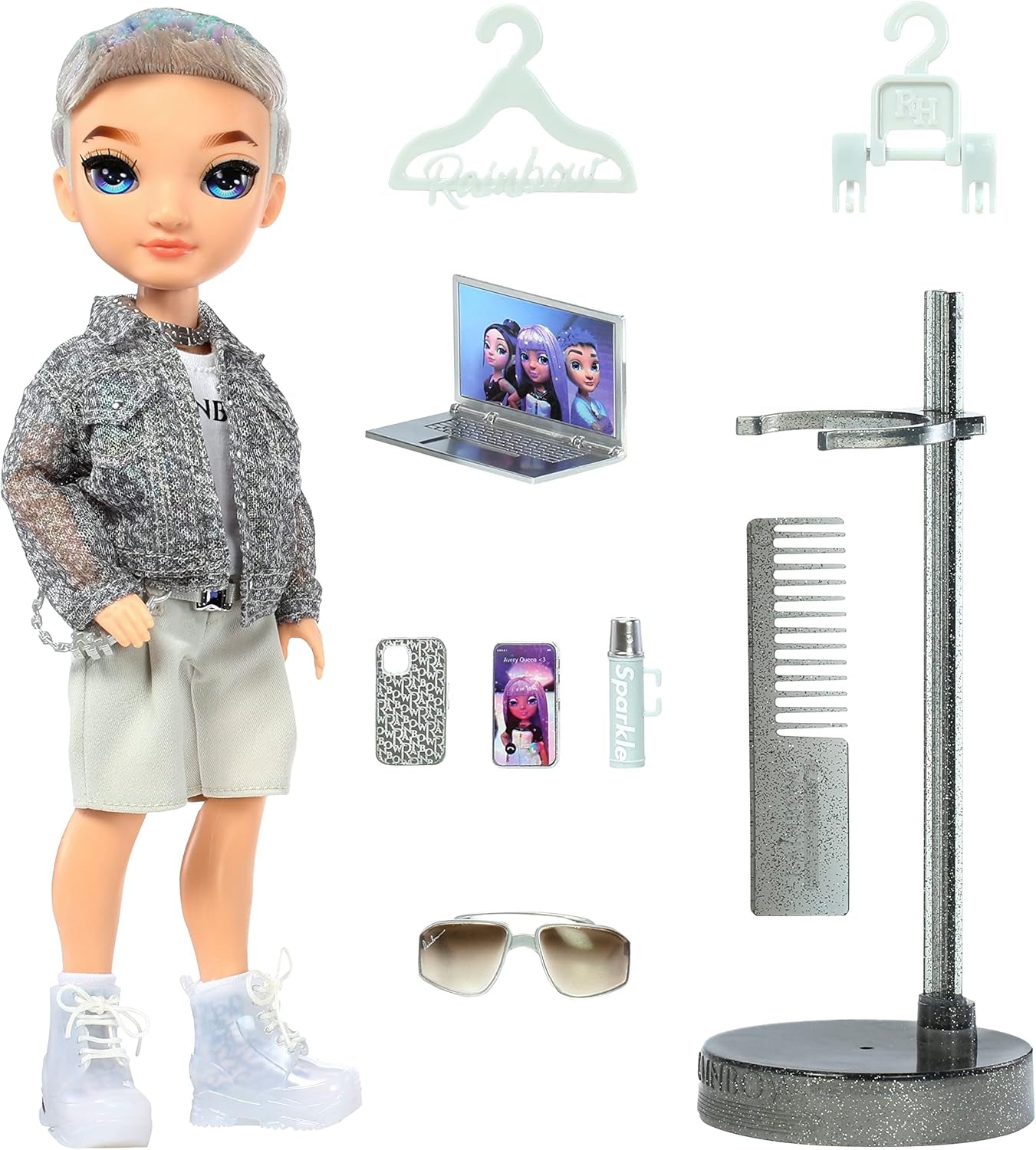 Poupée Rainbow High Fashion - Aidan Russell - Poupée Purple Boy - Tenue à la mode et plus de 10 accessoires de jeu colorés - Pour collectionneurs et enfants de 4 à 12 ans