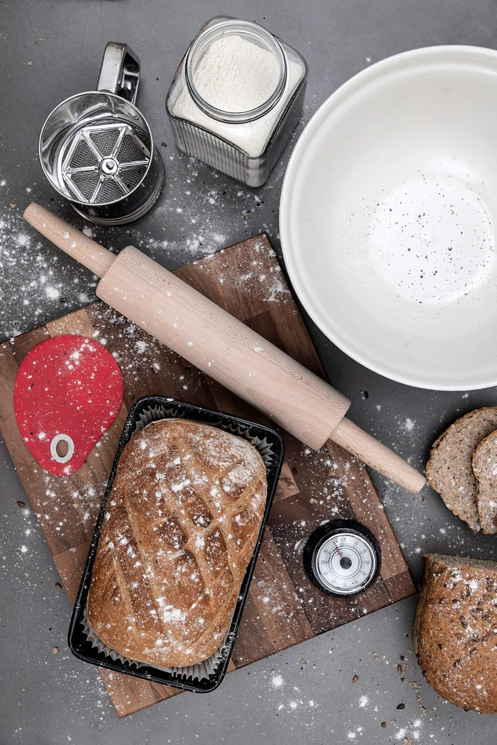 Rouleau à pâtisserie en bois de hêtre Tala - Rouleau à pâtisserie rotatif avec poignées, surface lisse, durable et facile à nettoyer - Parfait pour la pâte, les pâtisseries, le pain et la pizza - Bois certifié FSC