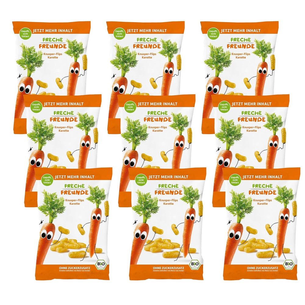 Chips de Fruits Bio "100% Fraise" Chips de Fraises Lyophilisées (12 x 12g) et Nouveaux Flips Croquants Bio de Maïs et de Carottes, Snack Bio, à partir de 1 an, (9 x 30g) 270g