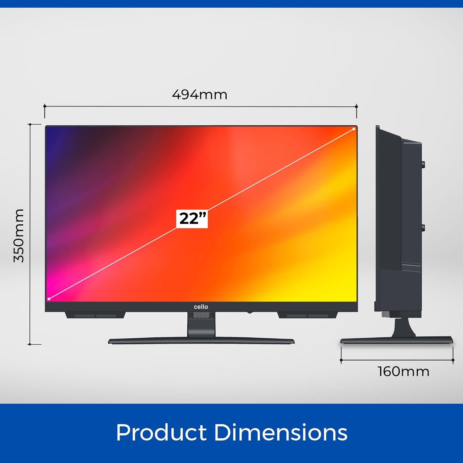 Televizor inteligent Cello C2224WSH de 22 de inci, fără ramă, alimentat de la rețea, LG WebOS, Freeview Play, FreeSat, Bluetooth, difuzoare Pitch Perfect, ideal pentru bucătărie, dormitor sau camere mici