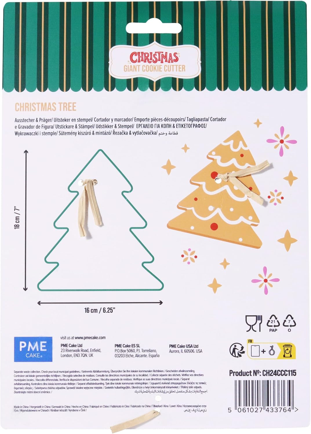 Boîte à biscuits de Noël géante, sapin de Noël (18 cm), vert