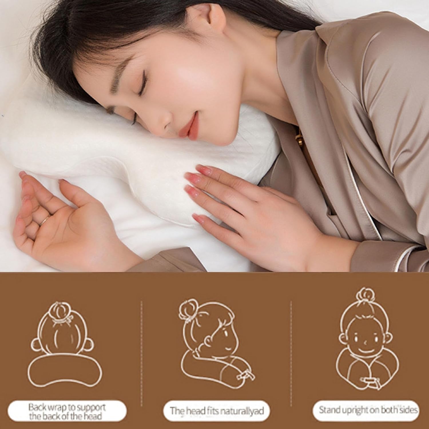 MINGZE Oreiller multifonctionnel en mousse à mémoire de forme, oreiller cervical en forme de U, oreiller de sommeil à rebond lent, oreiller à pression de rebond, oreiller en soie glacée pour la protection des mains et du cou, oreillers orthopédiques cervicaux Naty Shop