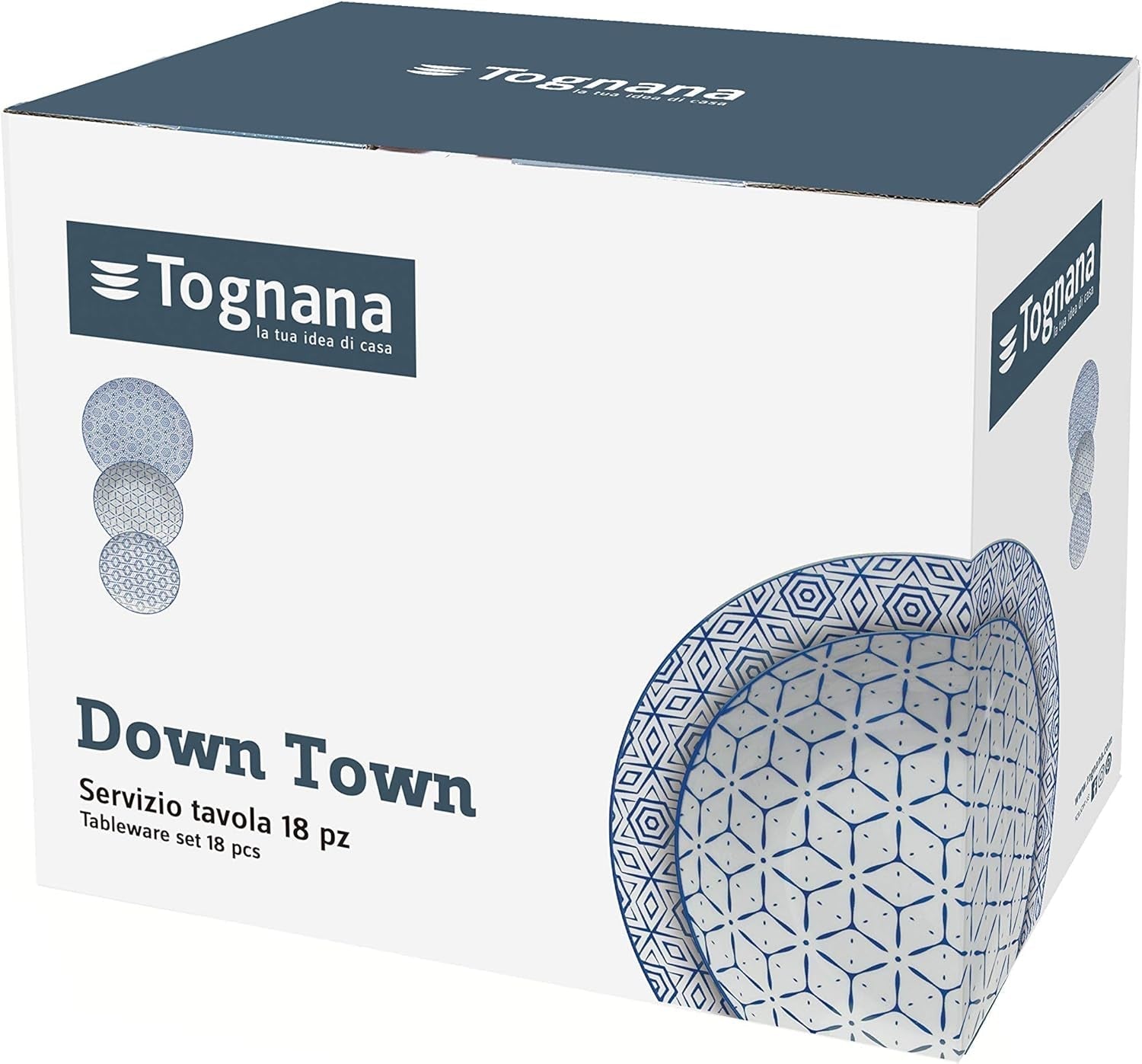 Downtown Tellerservice Für 6 Personen, 18 Stück, Porzellan, Weiß Und Blau Seturi vesela masa Naty Shop