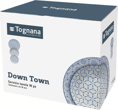 Downtown Tellerservice Für 6 Personen, 18 Stück, Porzellan, Weiß Und Blau Seturi vesela masa Naty Shop
