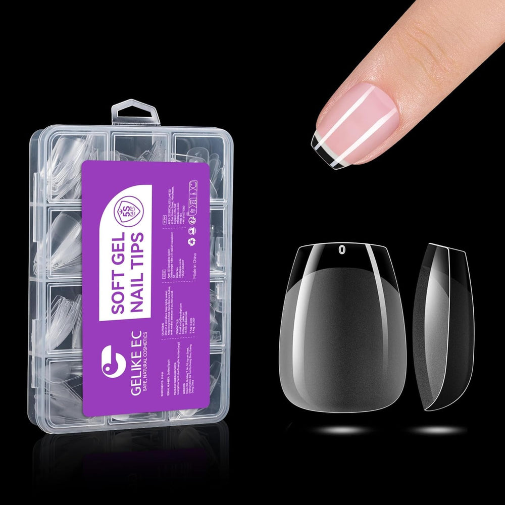 Gelike EC Lot de 120 faux ongles carrés extra courts en résine PMMA pré-polie pour femme, salon, 12 tailles