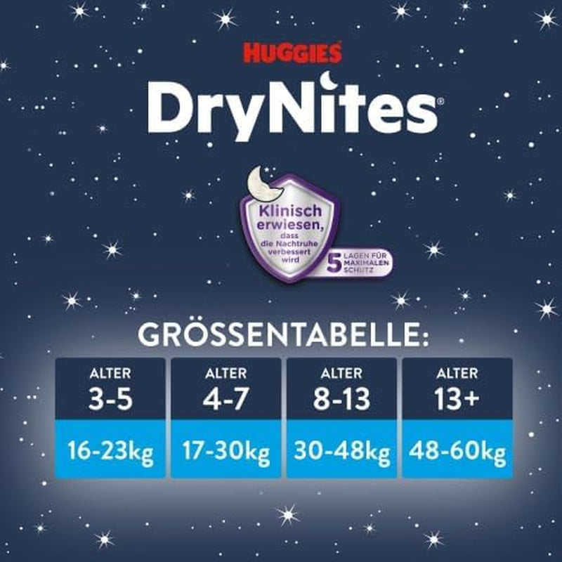 Huggies DryNites Couches de nuit super absorbantes pour filles de 4 à 7 ans, 4 x 16 couches culottes (64 pièces), paquet mensuel