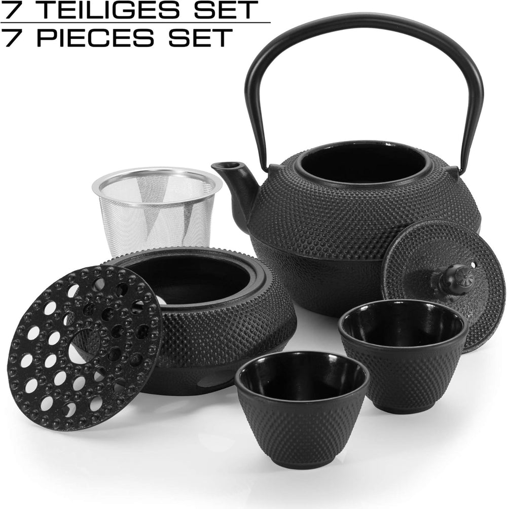 Service à thé traditionnel en fonte Dimono : théière, réchaud et 2 tasses à thé