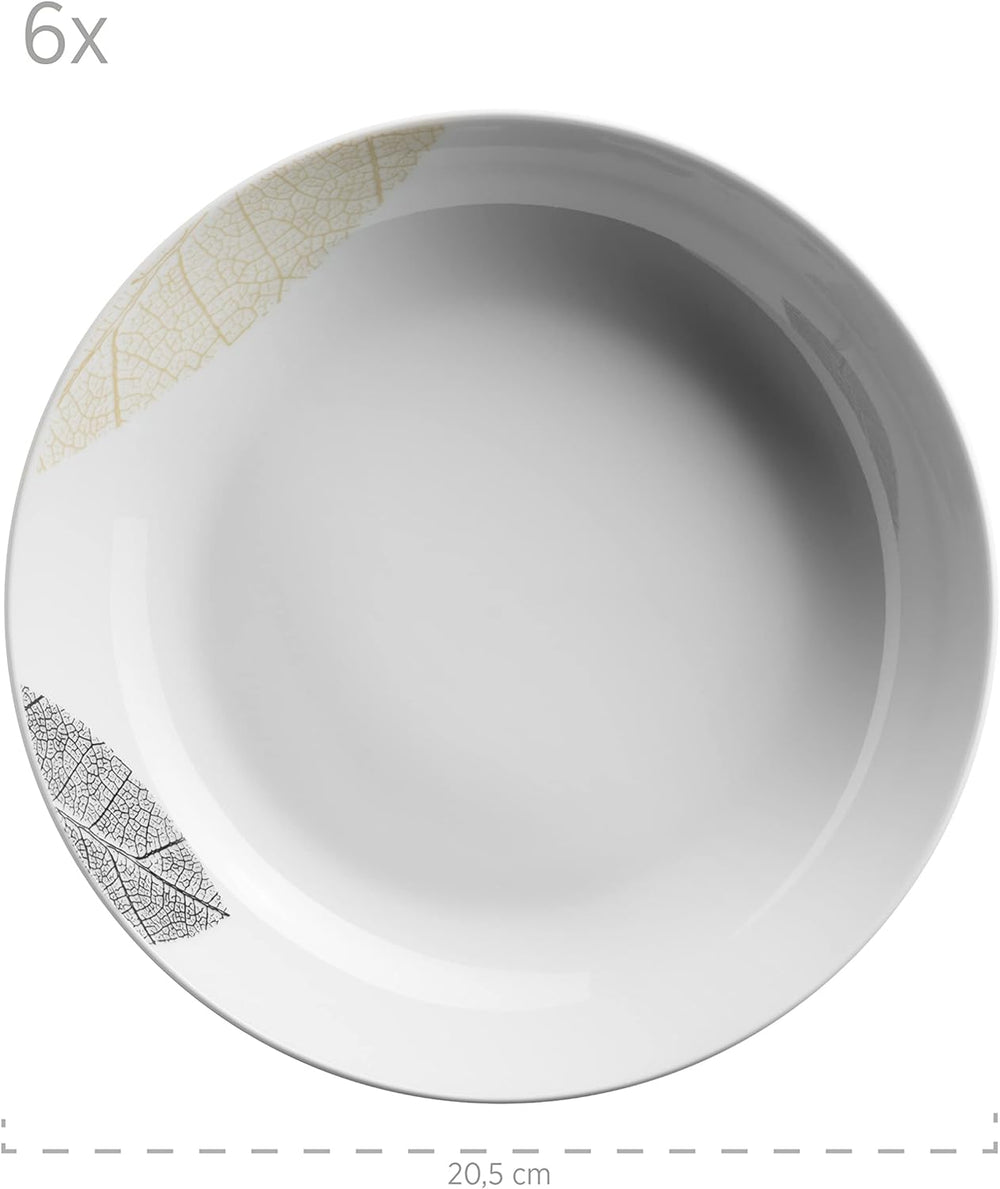 MÄSER 931215 Service de table joliment décoré pour 6 personnes, service combiné 30 pièces, avec formes sans cadre, porcelaine, blanc