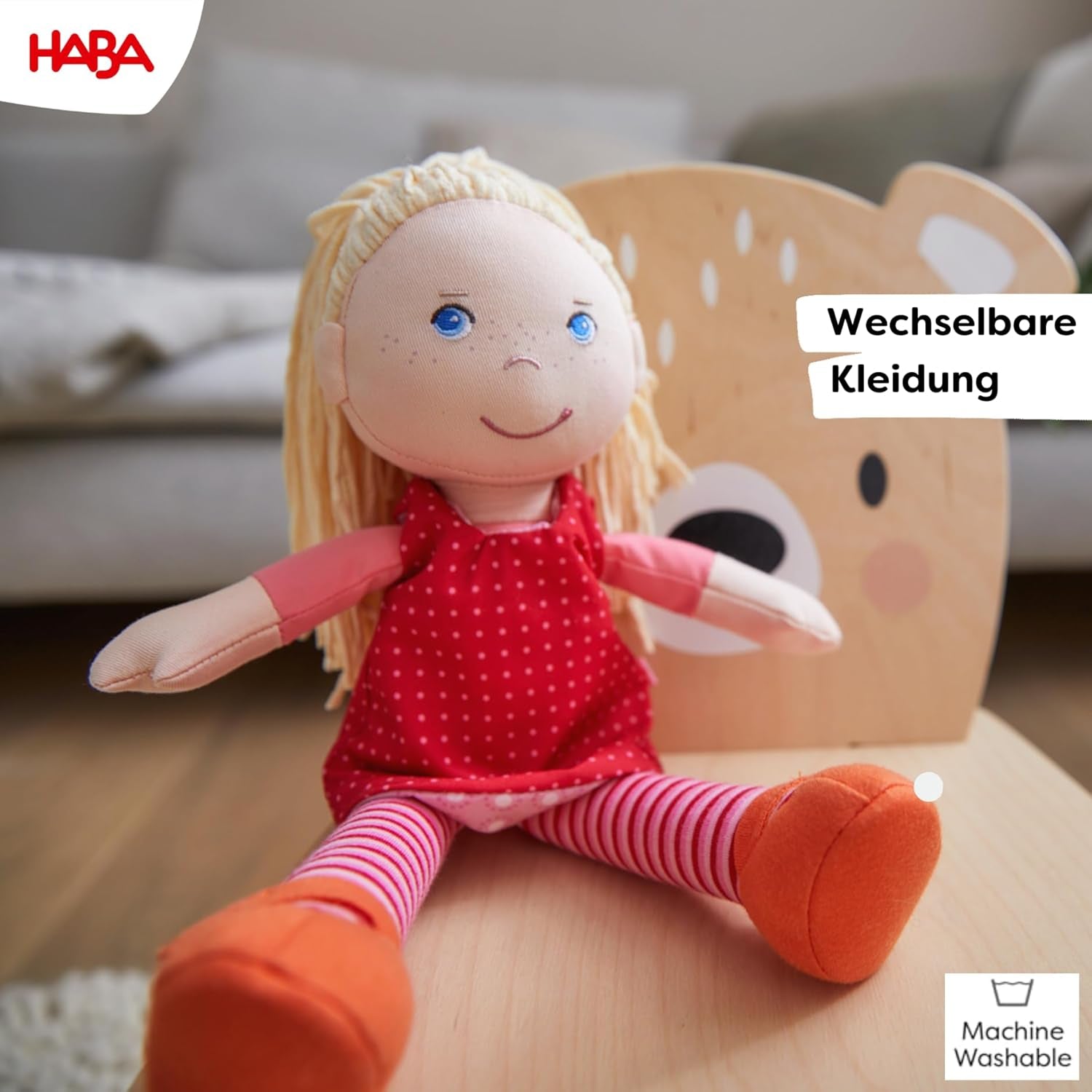 Poupée douce HABA Annelie - Poupée douce aux cheveux arrangés - Avec vêtements interchangeables - A partir de 18 mois - 30 cm - Lavable - 1302108001