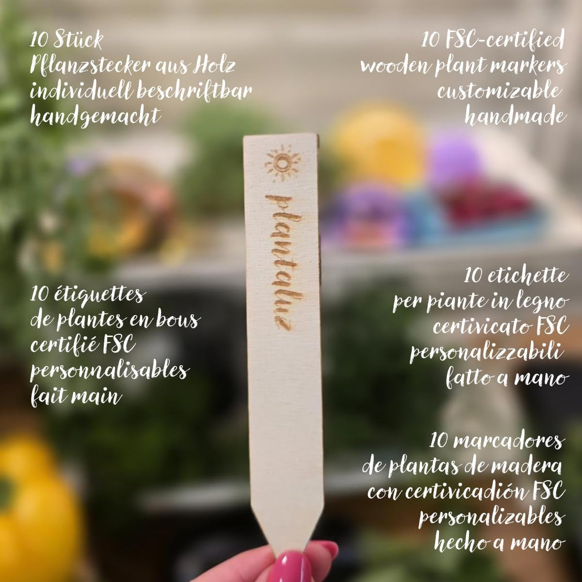 Plantaluz Premium Bio Seed Set P04 - Set de graines de légumes et d'herbes méditerranéennes avec 10 variétés pour jardin, balcon et plates-bandes surélevées - Y compris des bâtons de plantation FSC - Graines biologiques pollinisées et sans OGM