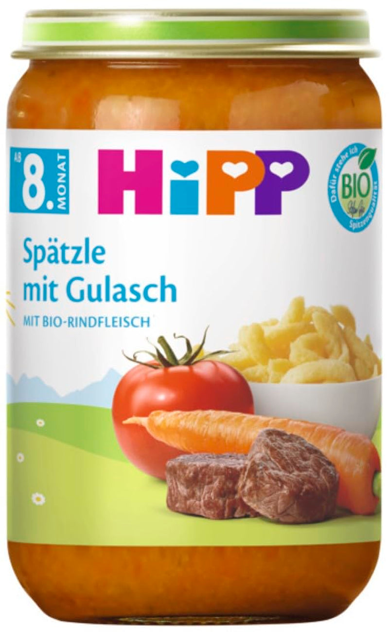 HiPP Spätzle au Goulash (6 x 220g), repas à partir de 8 mois, sans sel ajouté, avec Oméga-3, meilleure qualité biologique