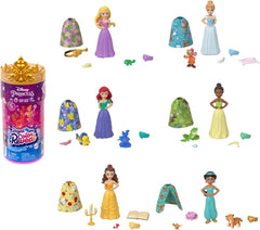 Disney Prinzessin-Spielzeug, Royal Color Reveal-Puppe mit 6 Überraschungen zum Auspacken, Freundschaft-Serie mit einer Figur aines Freundes, von den Disney-Films inspiré