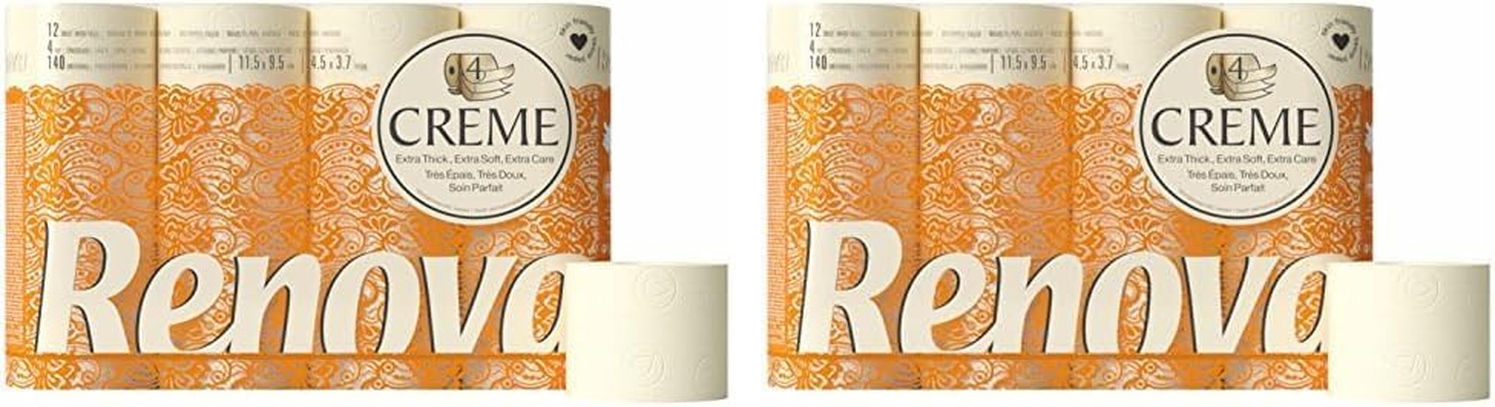 Papier toilette Renova 4 couches crème parfumée, rouleau de 12 rouleaux