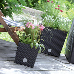 Ghiveci pătrat Prosperplast cu aspect de ratan, seria Rato, antracit, volum 64 L, negru, 39 x 39 x 40,5 cm, DRTS400L-S433