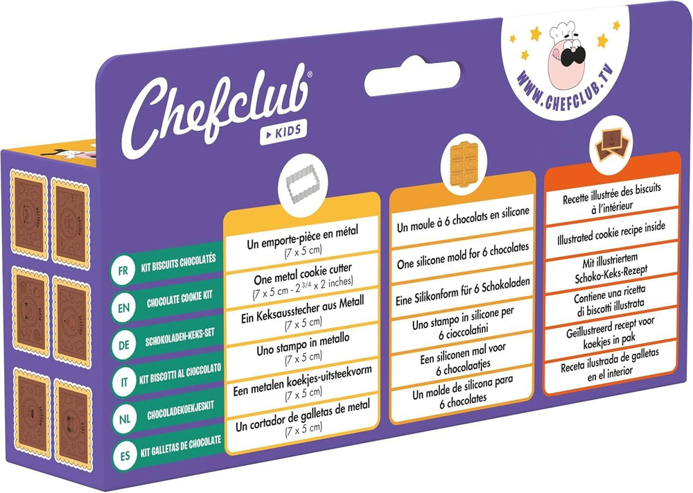 CHEFCLUB Ensemble de biscuits aux pépites de chocolat, emporte-pièce rectangulaire et moule à chocolat en silicone, ensemble de pâtisserie pour enfants à partir de 4 ans, cuisson facile et créative