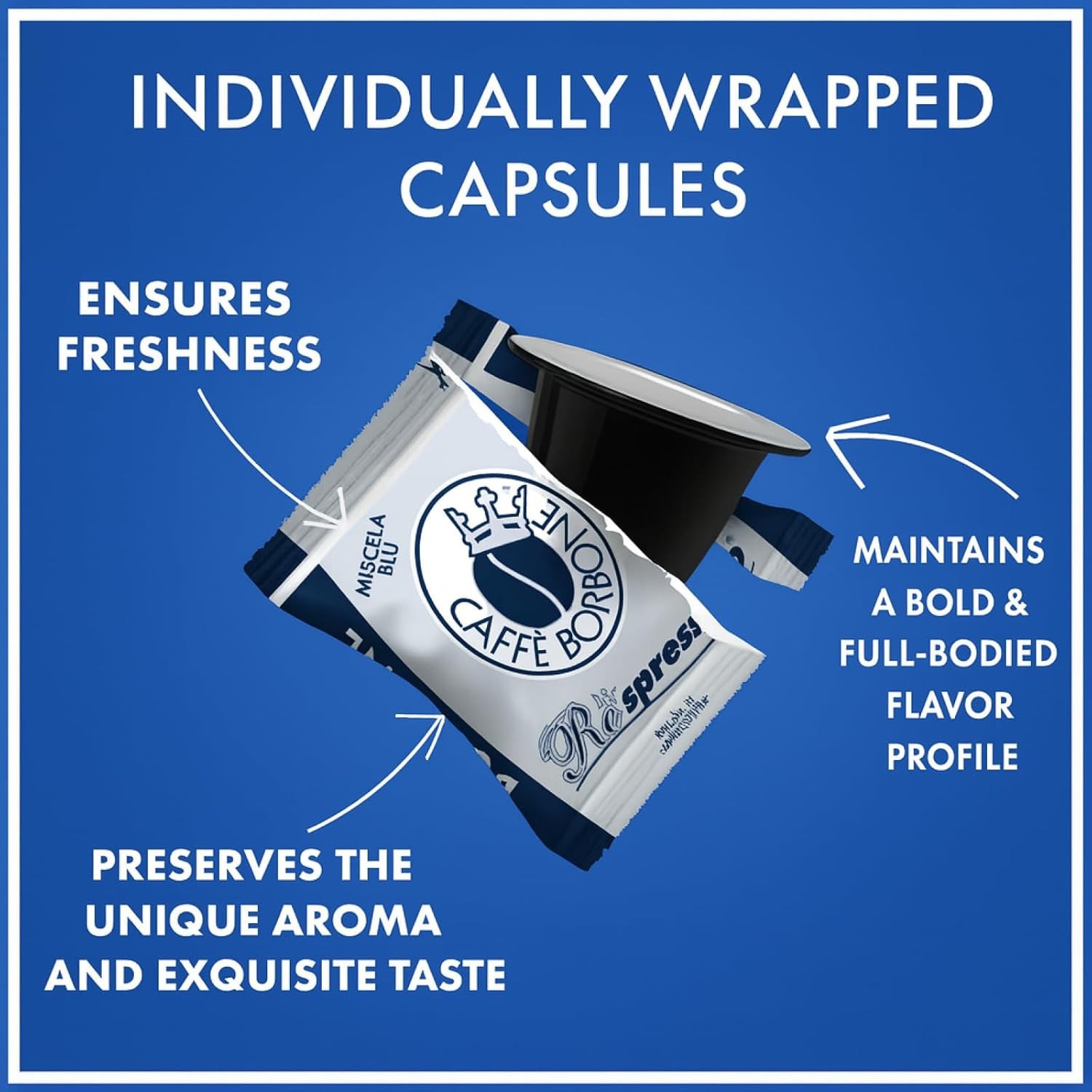 Caffè Borbone Respresso, Blue Kaffeemischung - 100 Capsules - Compatible avec Nespresso®* Haushalts-Espressomaschinen