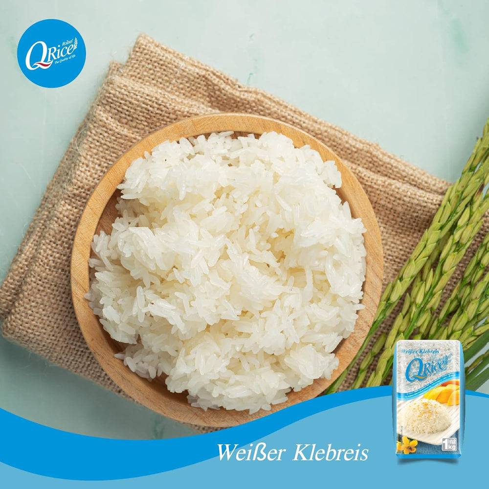 Q RIZ | Weißer Klebreis Langkorn en Thaïlande | Aromatisch mit klebriger Textur | Idéal pour les currys, sushis, mochi ou riz au lait 1 x 1 kg