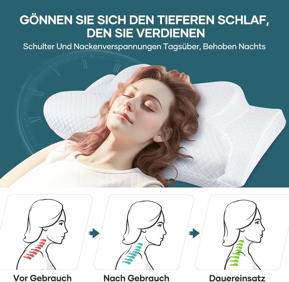 Oreiller cervical Oreiller orthopédique Oreiller en mousse à mémoire de forme Oreiller ergonomique Oreiller de soutien du cou Oreiller anti-impact latéral pour dormeurs sur le côté, le dos et le ventre Oreillers orthopédiques cervicaux blancs Naty Shop