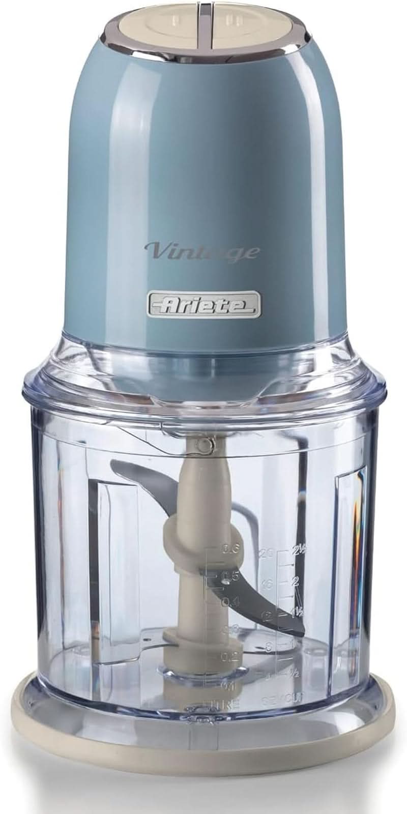 Ariete Vintage 438, Retro Elektrischer Gemüse- Und Ice-Crusher Mit 2 Geschwindigkeitsstufen, 4 Edelstahlklingen, Rutschfesten Standüßen, 600 Ml Fassungsvermögen, 400W, Beige Mama si Copilul Naty Shop Hellblau