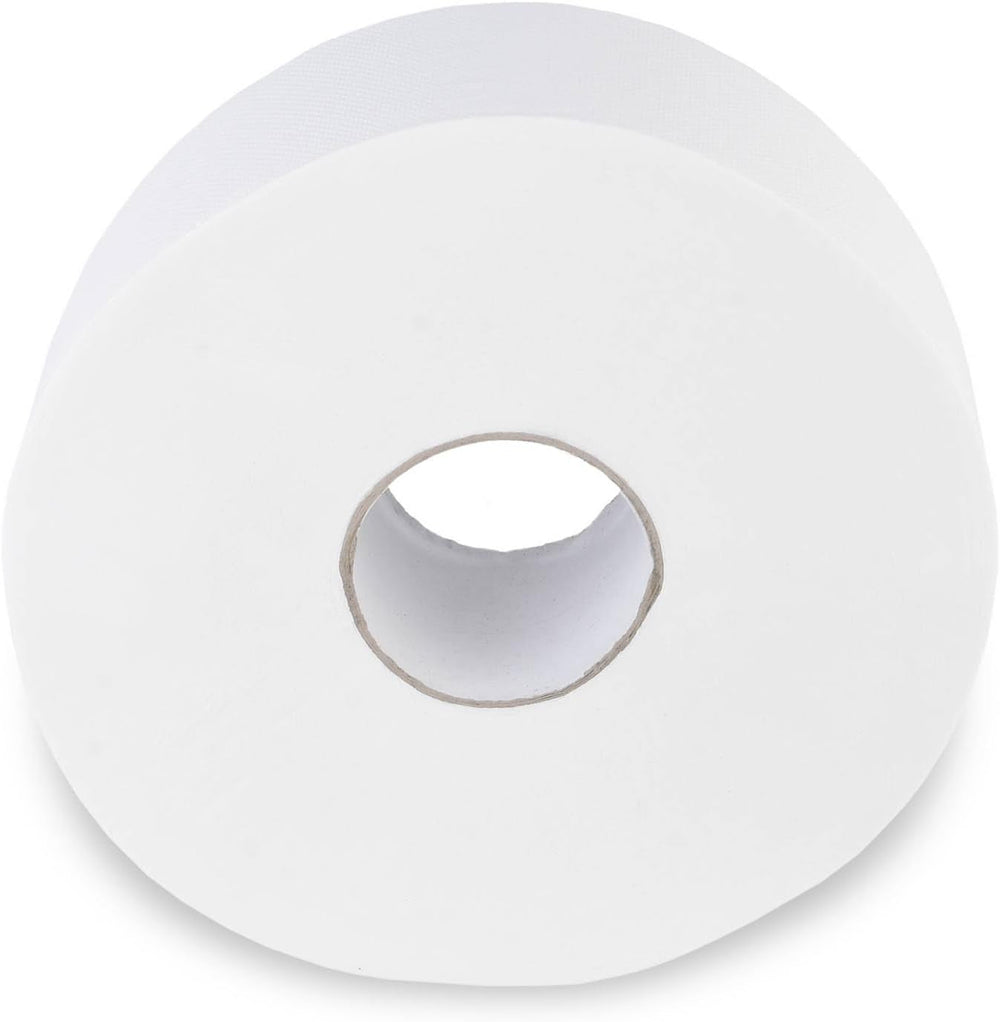 Papier toilette Quicky Jumbo 2 épaisseurs, 25 cm Ø, blanc brillant, gaufré à pois fins, 6 rouleaux - absorbant et indéchirable pour une hygiène maximale, idéal pour les institutions publiques et l'industrie