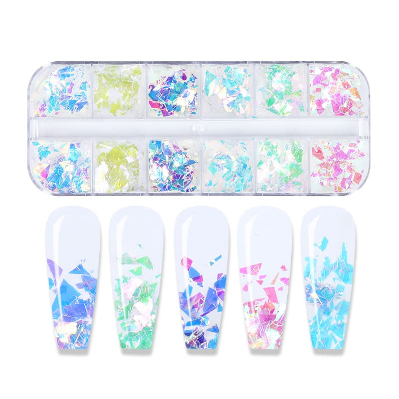 JMEOWIO – paillettes pour ongles, 12 grilles, sirène, accessoires de décoration pour Nail Art, Design des ongles