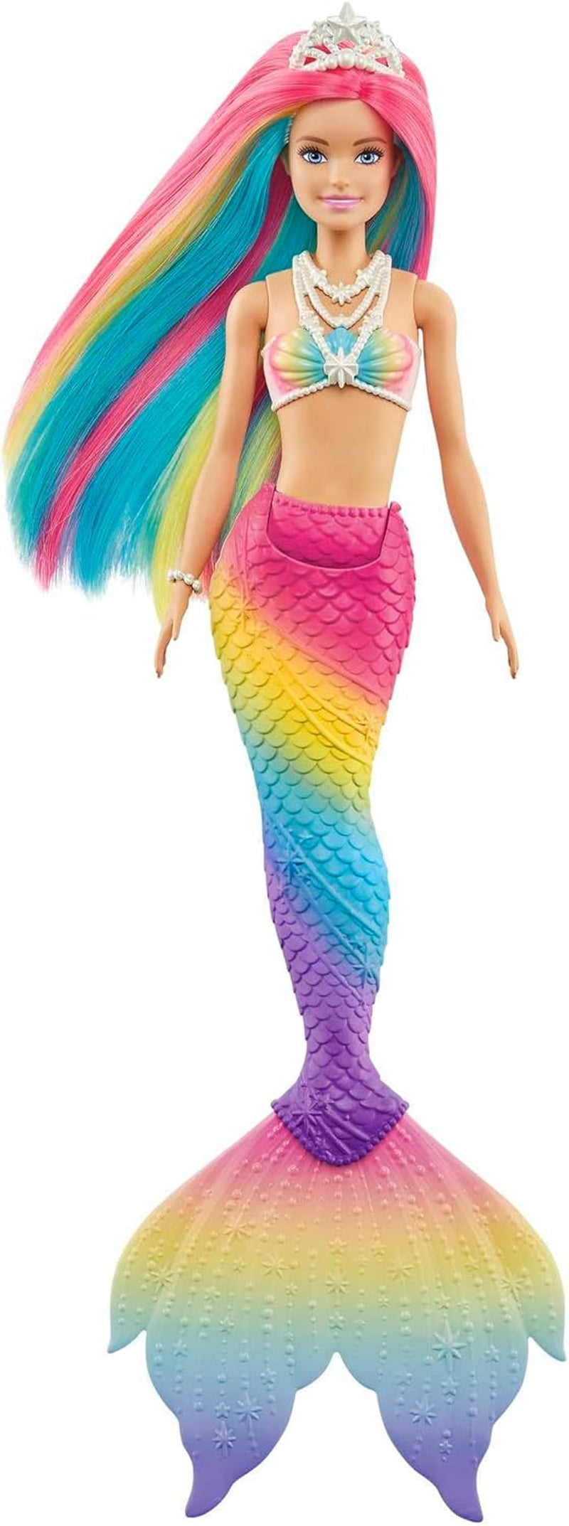 Barbie Dreamtopia Rainbow Magic Mermaid, Barbie Meerjungfrau mit Regenbogenhaaren, Farbwechselpuppe durch Wasser aktiviert, Spielzeug ab 3 Jahren, Geschenk für Mädchen, GTF89