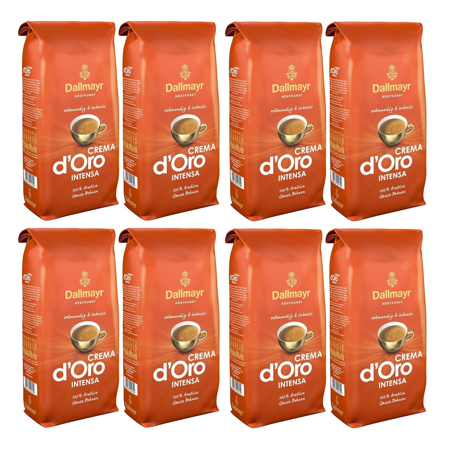 Café Crema d'Oro Intensa, café moulu, café torréfié, grains entiers, café en grains, 8 x 1000 g