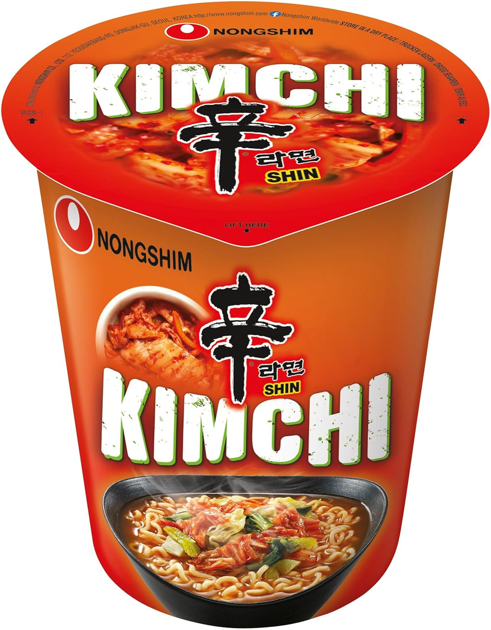 Nouilles instantanées Nong Shim Kimchi Ramyun - Soupe ramen coréenne dans une tasse - préparation rapide - 1 paquet de 75g