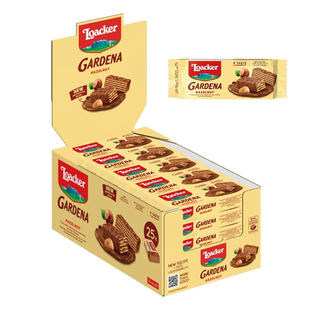 Loacker Gardena (Chocolat) • Gaufrettes recouvertes de chocolat au lait et fourrées à la crème fine au chocolat • Biscuits gaufrettes, grand paquet (25 x 38g)