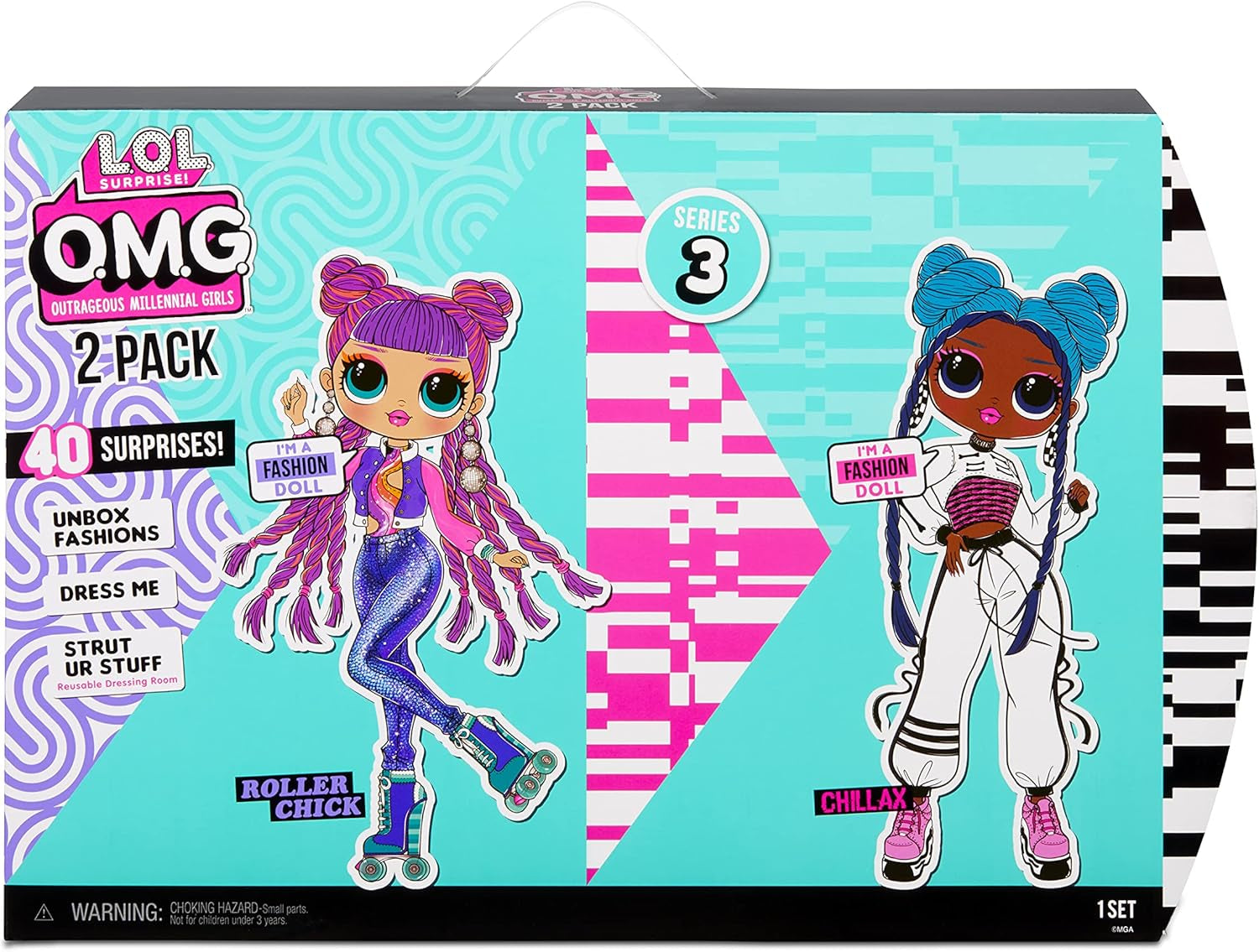 LOL Surprise OMG Fashion Doll 2er-Pack ROLLER CHICK & CHILLAX - Exklusive Puppen mit 40 Überraschungen inkl. Outfits und Accessoires - 2-in-1 Verpackungs-Spielset - Serie 3 - Für Kinder ab 4 Jahren