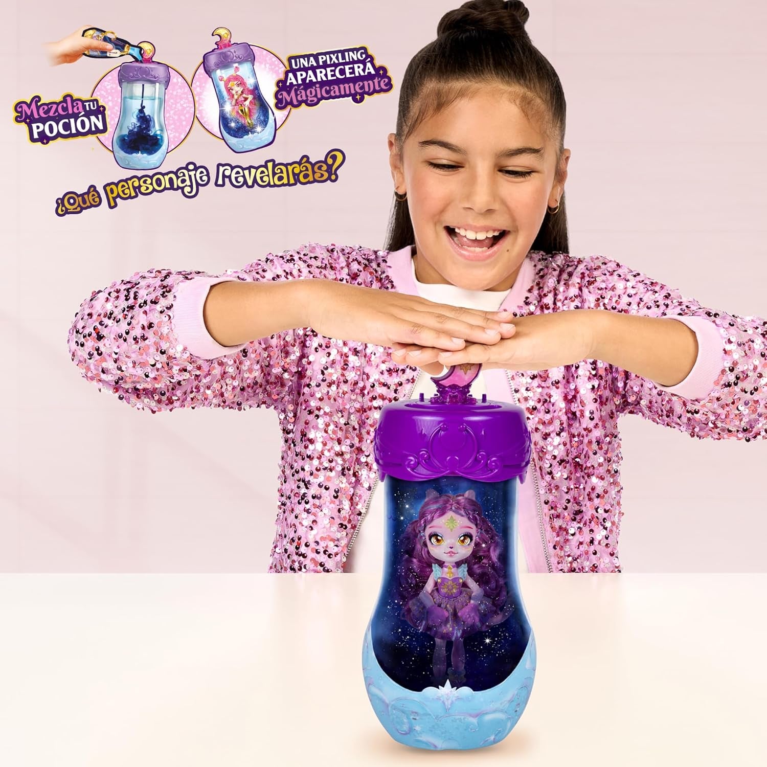 Pixlings Magic Dolls, 4 poupées assorties - 2 neuves - Poupée mode 15 cm - Potions magiques - Jouet de potion secrète (MG101000)