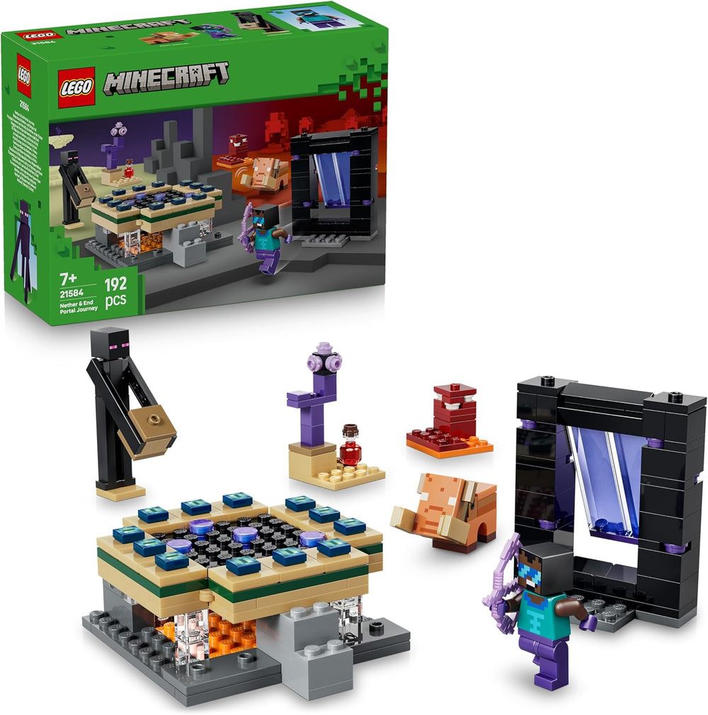 LEGO Minecraft Voyage à travers Nether et Endportal - Jeu pour enfants avec figurines Helden, Enderman et Baby Hoglin - Set avec figurine Minecraft - Jeu de joueur pour jeunes et filles à partir de 7 ans - 21584