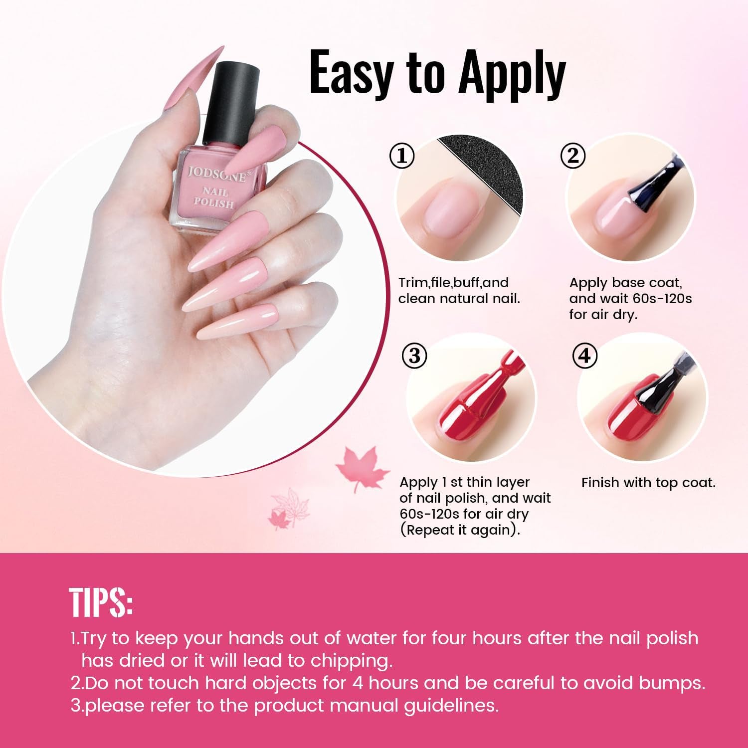 JODSONE Lot de 12 vernis à ongles 10 couleurs combinaison 2 couches de base et top coat Vernis à ongles à séchage rapide pour amateurs et débutants