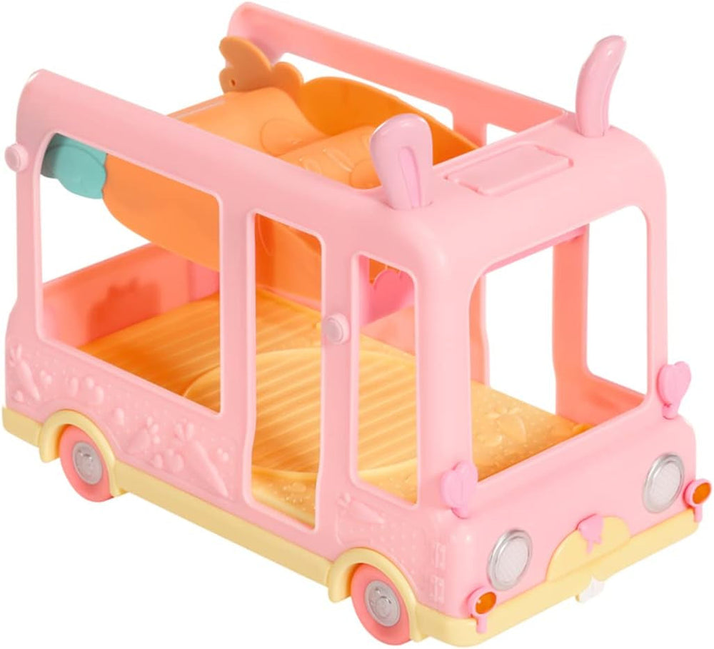 BABY born 904763 Autobuz Surpriză Bebeluși - autobuz de jucărie roz pentru păpuși mini mici, cu 2 păpuși exclusive, cărucior triplu, balansoar, carusel, tobogan și leagăn triplu.