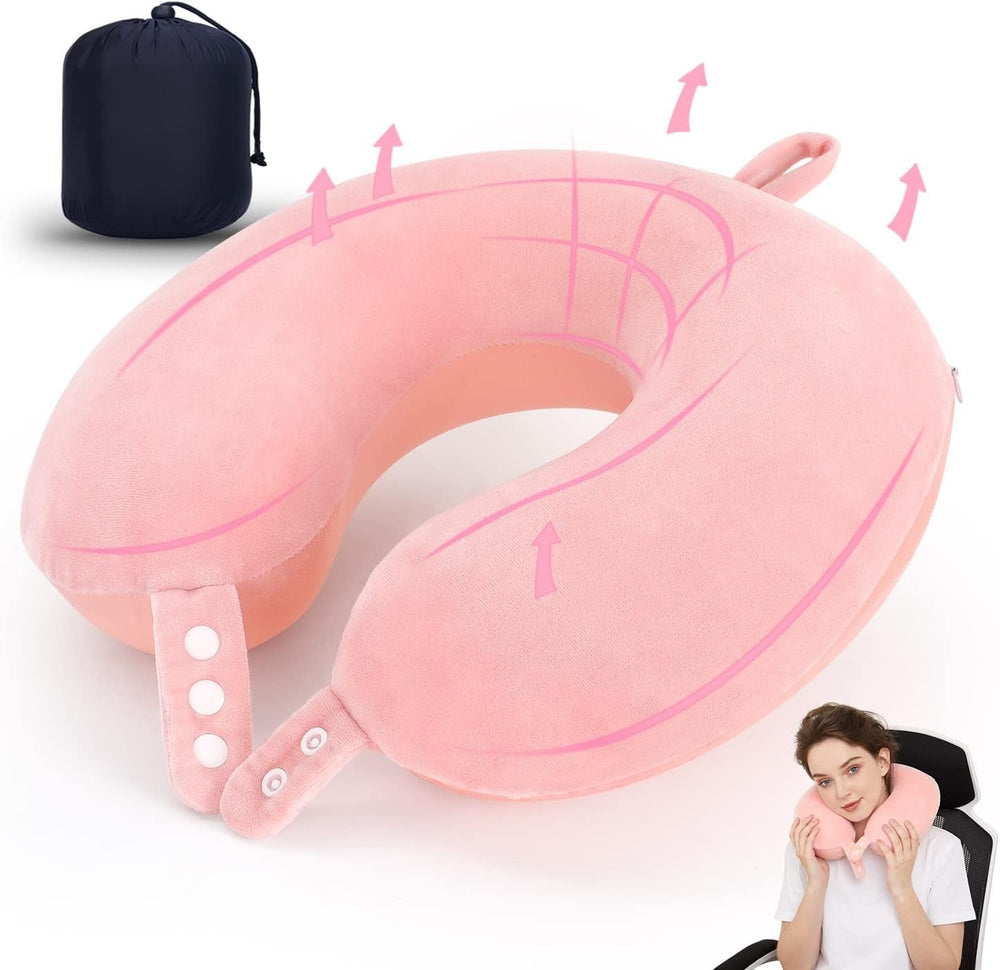 TALLGO Travel Neck Pillow, cea mai bună pernă de avion din spumă de memorie pentru tetieră, pernă moale reglabilă pentru avion, mașină și casă, roz Perne ortopedice cervicale Naty Shop Roz Standard
