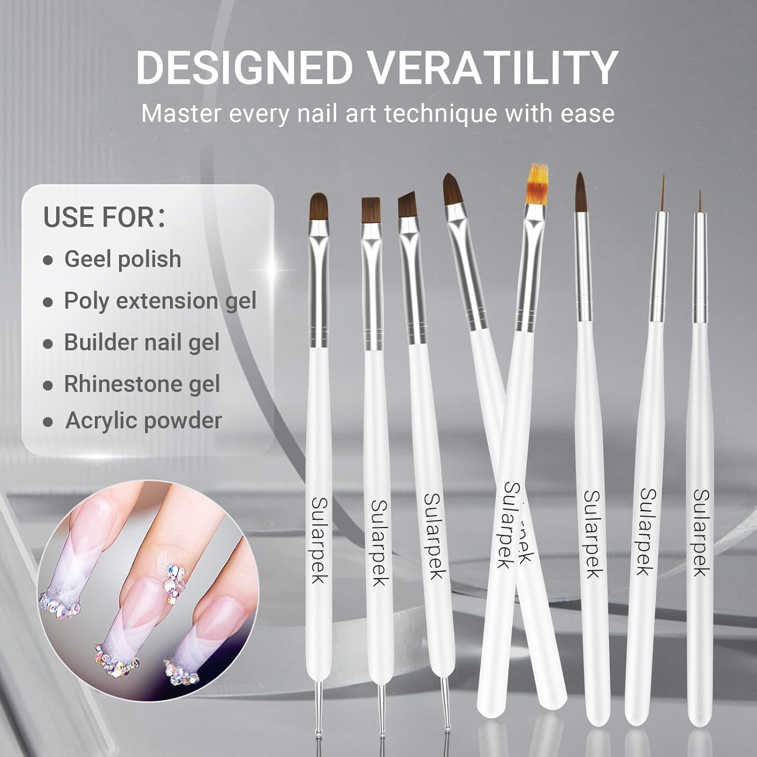 Sularpek 8 Stück Nagel Pinsel Set, Pinsel Für Gelnägel, Nageldesign Pinsel, Nail Art Dotting Tools, Nailart Pinsel Für Gel Acryl Nägel Nailart