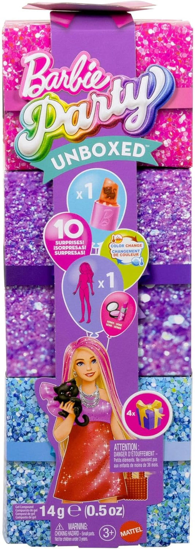 Poupée Barbie Party sans boîte ni accessoires, série Glam Party avec 10 surprises, dont une poupée rouge vif avec effet changeant de couleur, JFY68