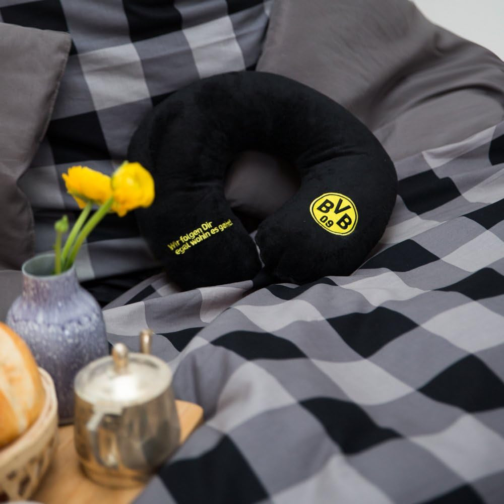 Oreiller cervical Borussia Dortmund unisexe Bvb Nakkepude, noir/jaune, 34 x 31 5 cm EU oreillers de voyage Naty Shop