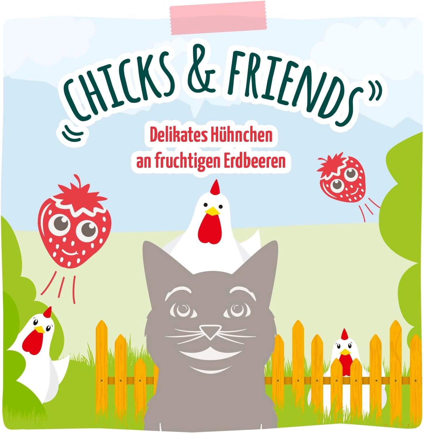 MjAMjAM - Nourriture humide premium pour chat - poulet délicat aux fraises fruitées 400g, paquet de 6 (6 x 400g), naturelle avec un supplément de viande