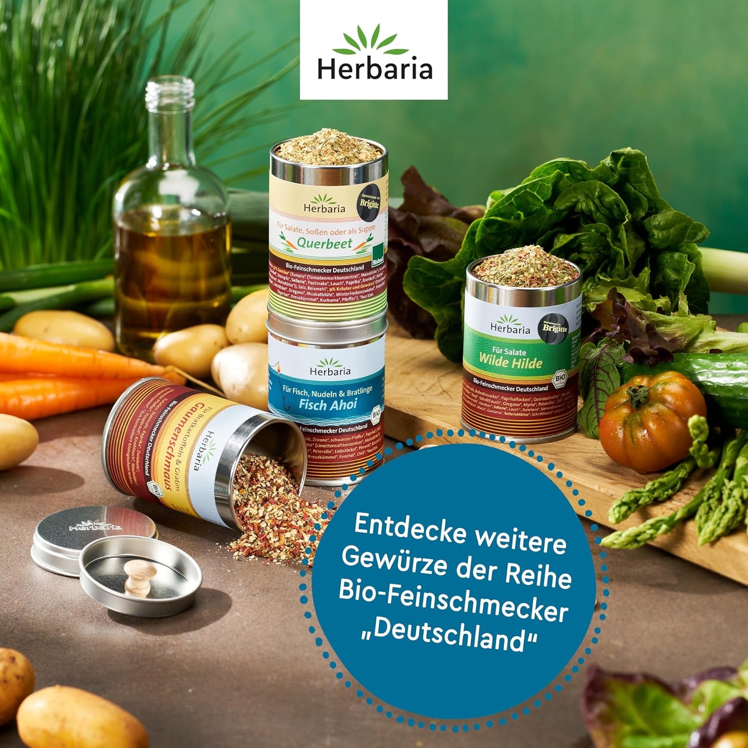 Herbaria Fisch Ahoi bio 85g M-Dose – Fertiges Bio-Gewürzsalz für Gebratene or gegrillte Fischgerichte, Meeresfrüchte und Bratlinge – dans nachhaltiger Aromaschutz-Dose