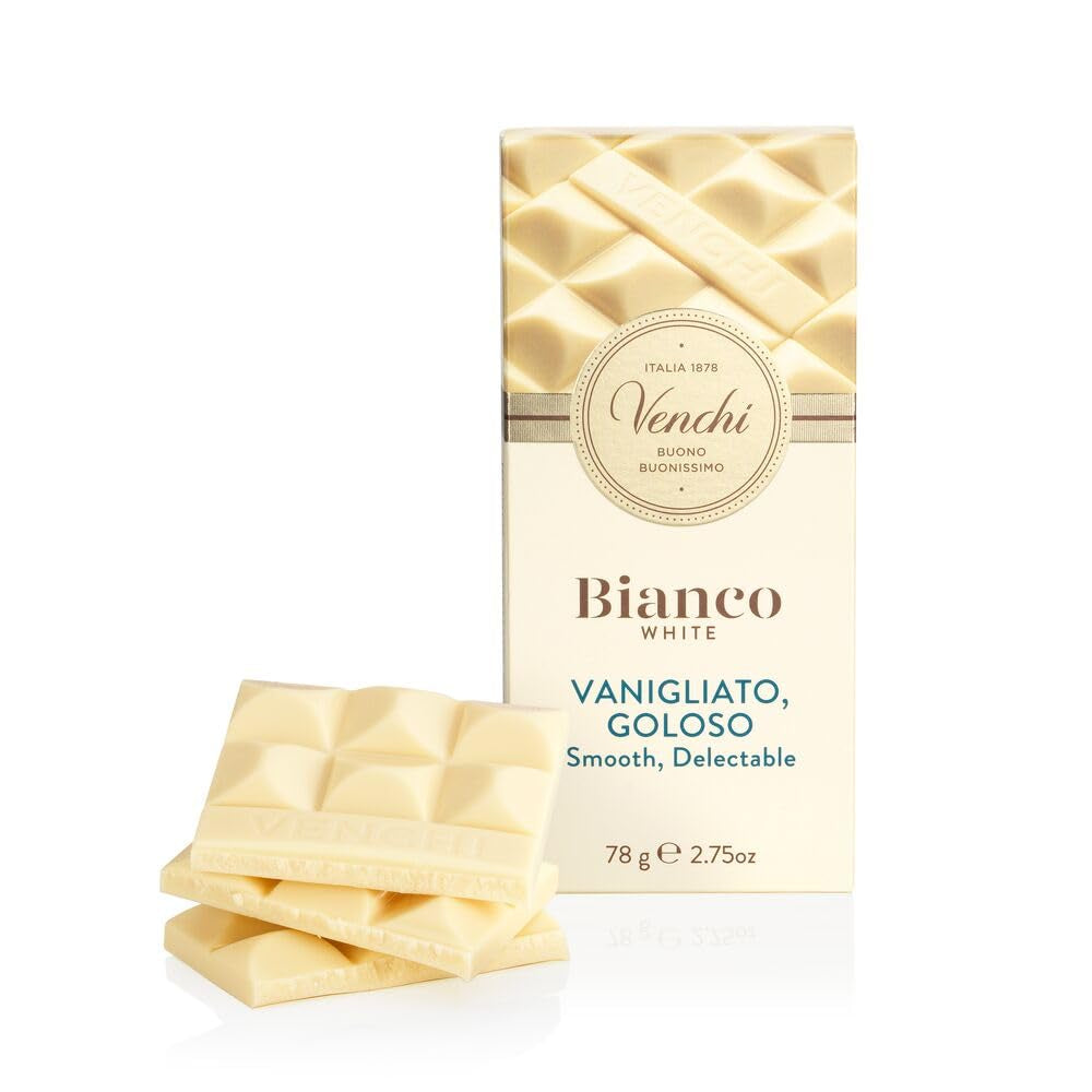 Venchi - Tablette de chocolat extra blanc, 78 g - à la vanille - Sans gluten