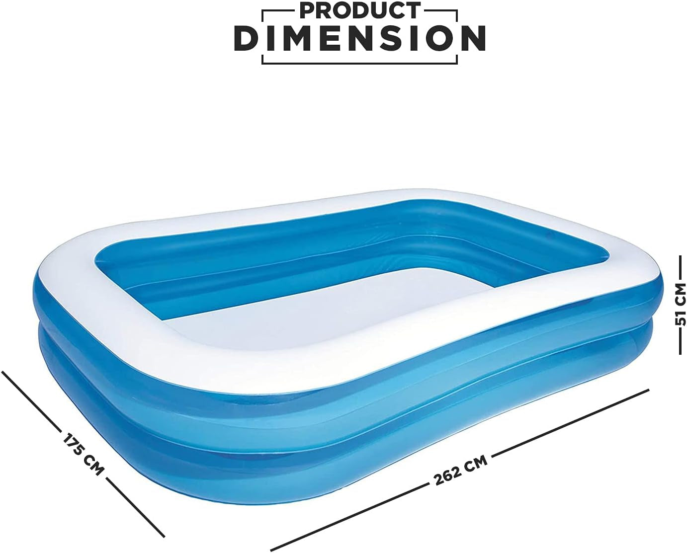 Bestway Family Pool, Piscine rectangulaire pour Enfants, Facile à Assembler, Couleur, 262 x 175 x 51 cm