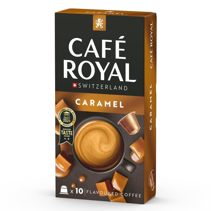 Café aromatisé Café Royal Caramel – Capsules de café compatibles Nespresso®, crémeuses, helle Röstung, 100 % Arabica, Rainforest Alliance, 100 capsules