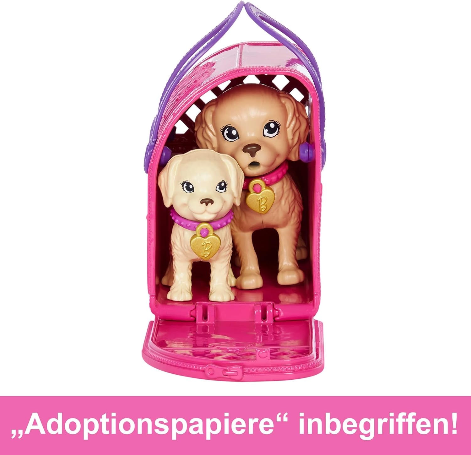 Adoption Barbie Puppy - Poupée et 2 chiots, avec certificats d'adoption, effet changement de couleur, cage et accessoires, pour enfants à partir de 3 ans, HKD 86